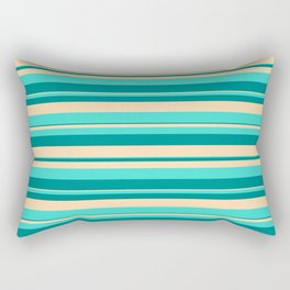 [ Thumbnail: Dark Cyan, Tan & Turquoise Colored Pattern of Stripes Rectangular Pillow ]