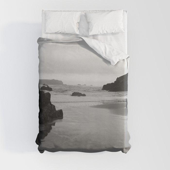 Kynance Cove in Black and White Duvet Cover