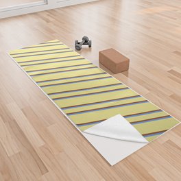 [ Thumbnail: Tan, Brown, and Cornflower Blue Colored Striped/Lined Pattern Yoga Towel ]