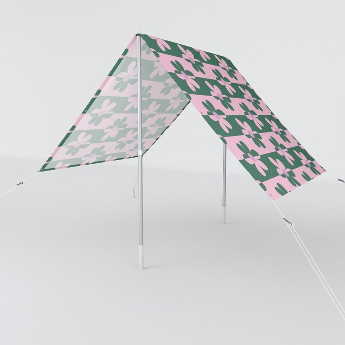 Retro Floral Pattern - Green Pink 2 Sun Shade