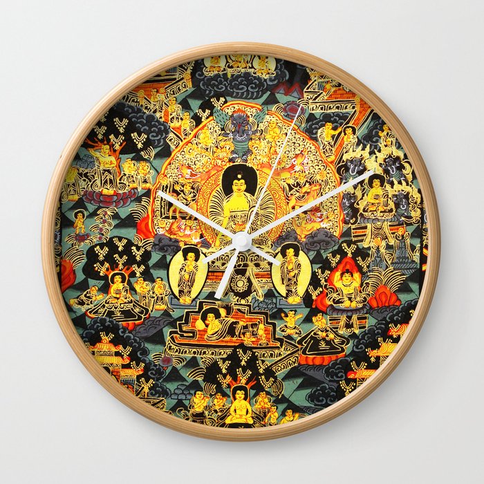 Buddhist Mandala Life of Buddha Gold Red Wall Clock