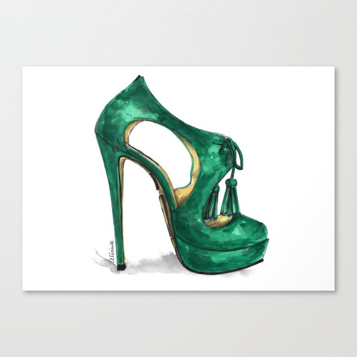 Green high heels art print Canvas Print
