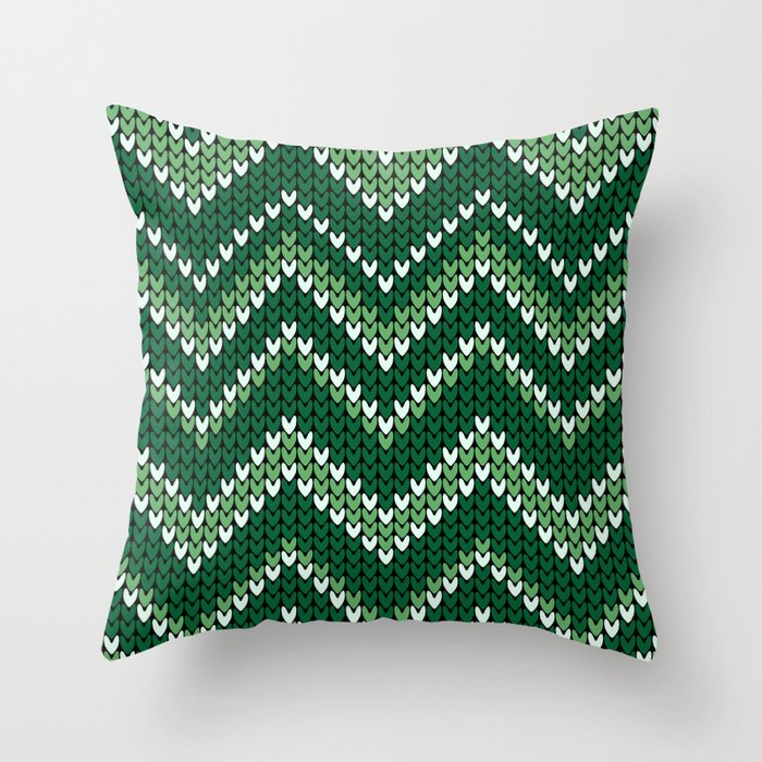 Retro green chevron knit Throw Pillow