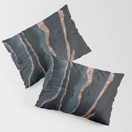 Watercolor Blue Gray And Gold Glitter Liquid Marble Abstract Pattern Pillow Sham