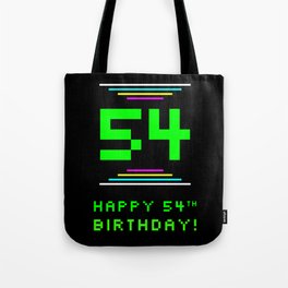 [ Thumbnail: 54th Birthday - Nerdy Geeky Pixelated 8-Bit Computing Graphics Inspired Look Tote Bag ]