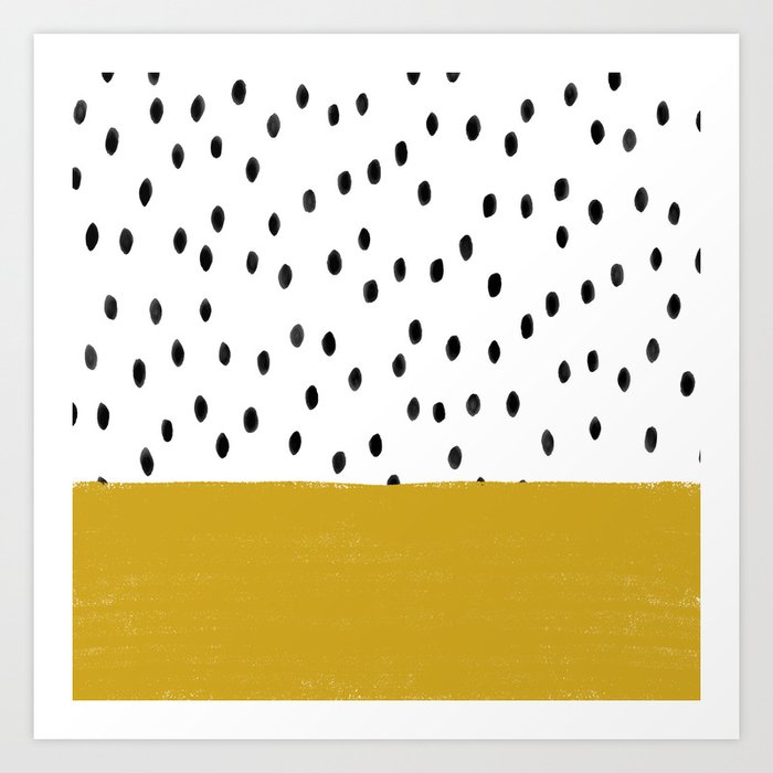 Dalmatian Polka Dot Spots with Mustard Yellow Stripe (black/white/yellow) Art Print