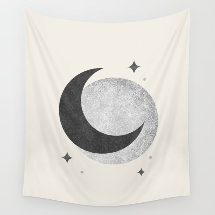 Moon Sparkle BW - Celestial Wall Tapestry