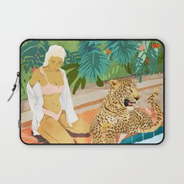 The Wild Side, Human & Nature Connection, Woman With Cheetah Cat, Tiger Painting Laptop Sleeve