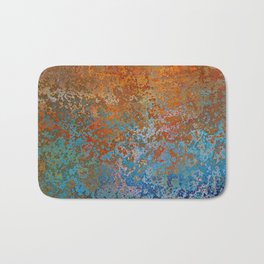 Vintage Rust, Terracotta and Blue Bath Mat | Bohemian, Metal, Aesthetic, Rusty, Industrial, Marble, Copper, Colorful, Terracotta, Retro 