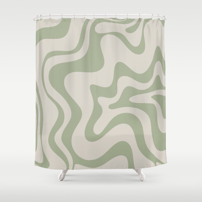 Liquid Swirl Modern Abstract Pattern in Beige and Sage Green Shower Curtain