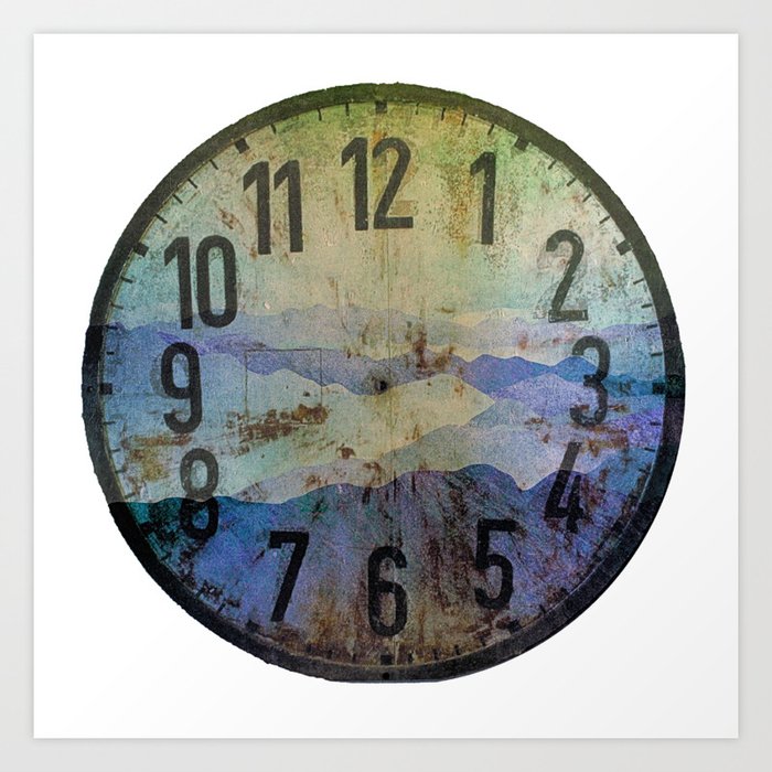 Clock face - Smoky Mountains Grunge Turqouise Blue Option Art Print