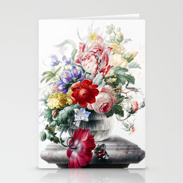 Beautiful Bouquet of Cascading Spring Flowers, Red, Pink, Purple & Butterfly Stationery Cards