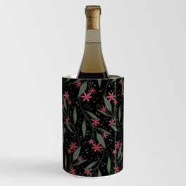 Blush pink floral branches on black background Wine Chiller