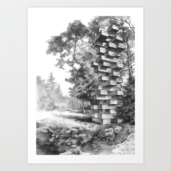 Jenga Tower Surrounded by Trees Art Print