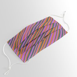 [ Thumbnail: Chocolate, Dark Slate Gray, and Orchid Colored Striped Pattern Face Mask ]