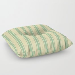 [ Thumbnail: Tan and Dark Sea Green Colored Lined Pattern Floor Pillow ]