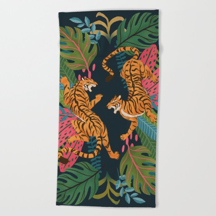 Jungle Cats - Roaring Tigers Beach Towel