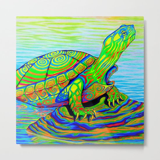 Psychedelic Neon Painted Turtle Metal Print