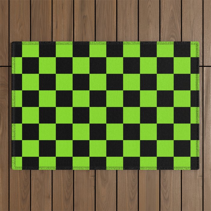 Halloween Green and Black Checkerboard Pattern LG Outdoor Rug