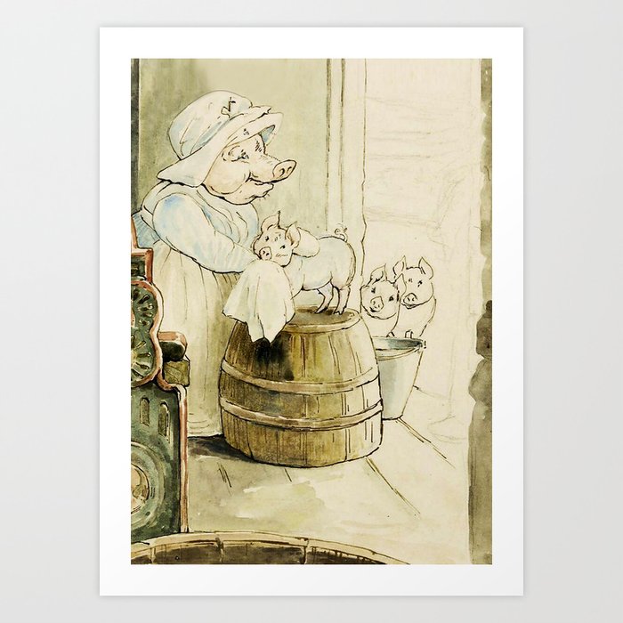 Aunt Pettitoes and Three Piglets by Beatrix Potter Art Print