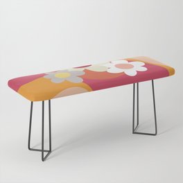 Retro style flowers and waves Bench