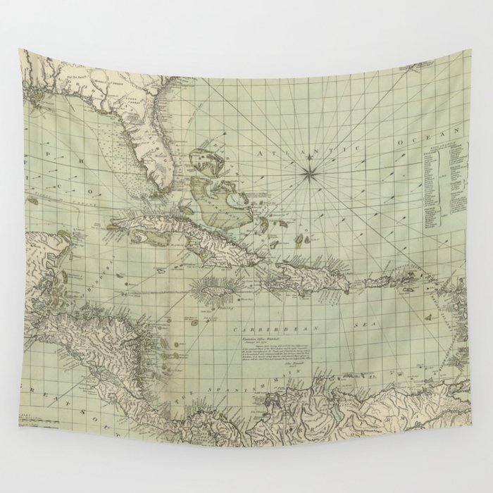 Vintage Map of The Caribbean (1774) Wall Tapestry by BravuraMedia  Society6