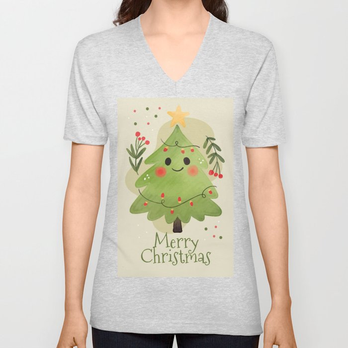 Cute Christmas Tree V Neck T Shirt