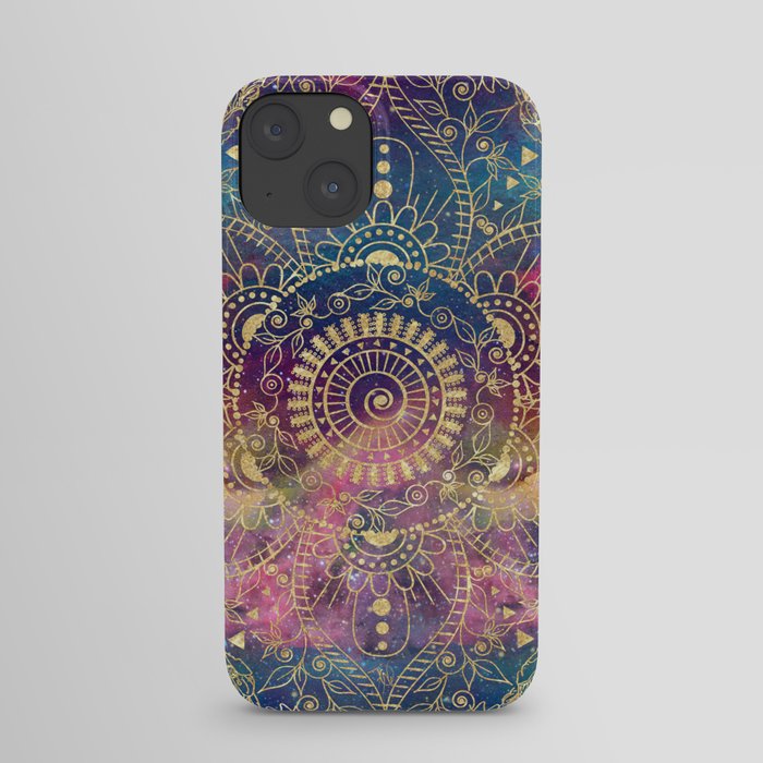 Gold watercolor and nebula mandala iPhone Case