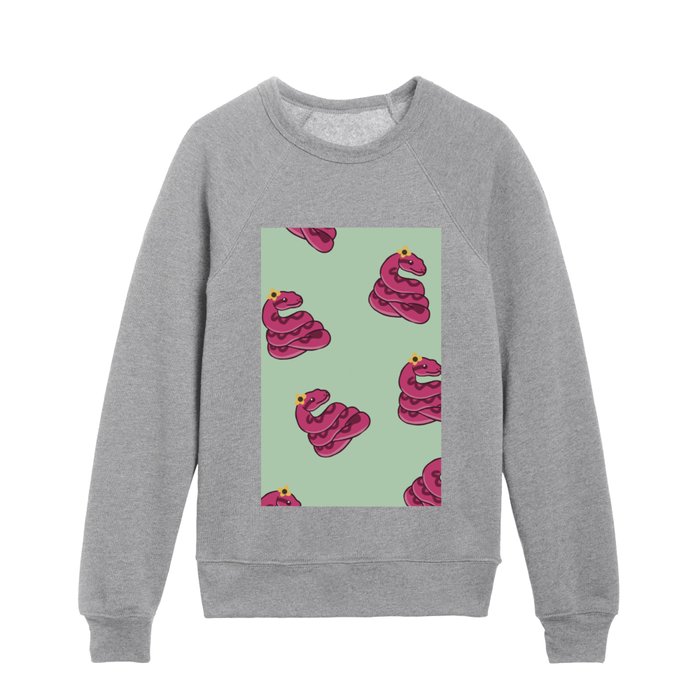 Pink Snake with Yellow Flower Kids Crewneck