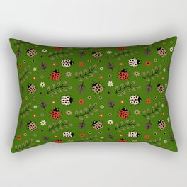 Ladybug and Floral Seamless Pattern on Green Background Rectangular Pillow
