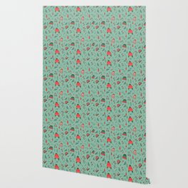Christmas Pattern Retro Beanie Floral Candle Wallpaper
