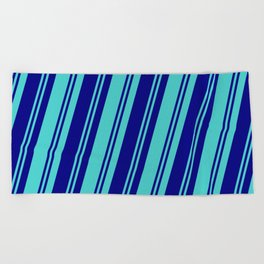 [ Thumbnail: Blue & Turquoise Colored Pattern of Stripes Beach Towel ]