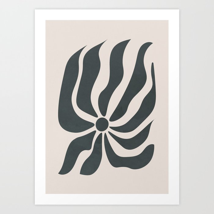 Floral Abstraction Neutral Black Art Print