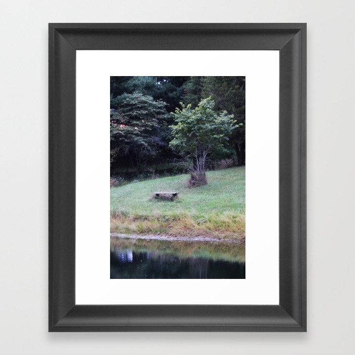 Bench by the Pond Framed Art Print