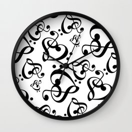 Black And White Clef Hearts Wall Clock