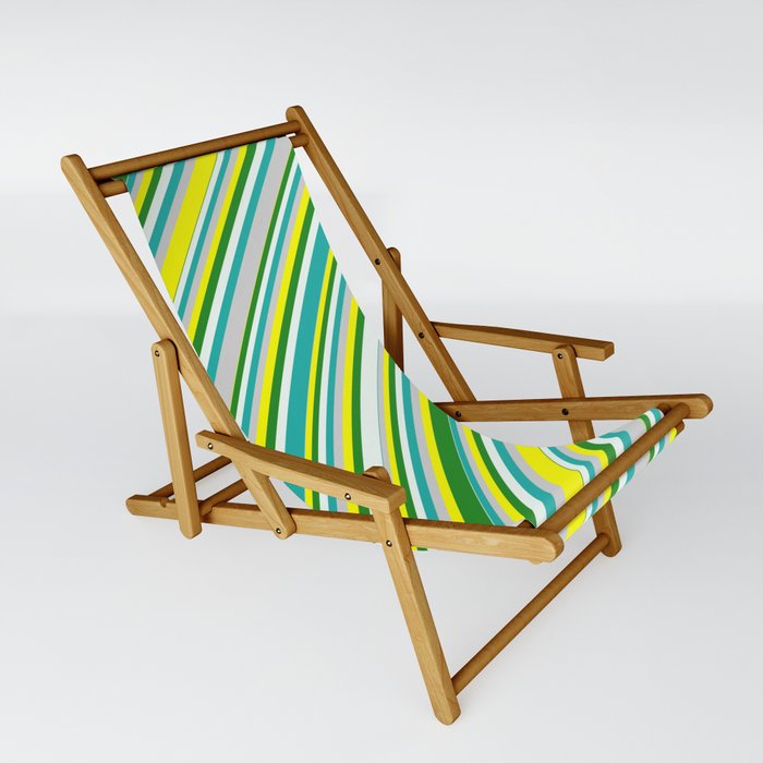 Eyecatching Yellow, Forest Green, Mint Cream, Light Sea Green, and Light Grey Colored Lined Pattern Sling Chair