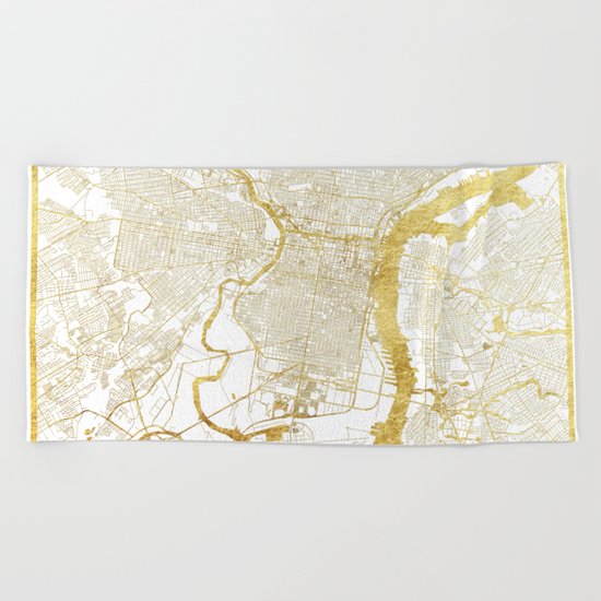 Philadelphia Map Gold Beach Towel