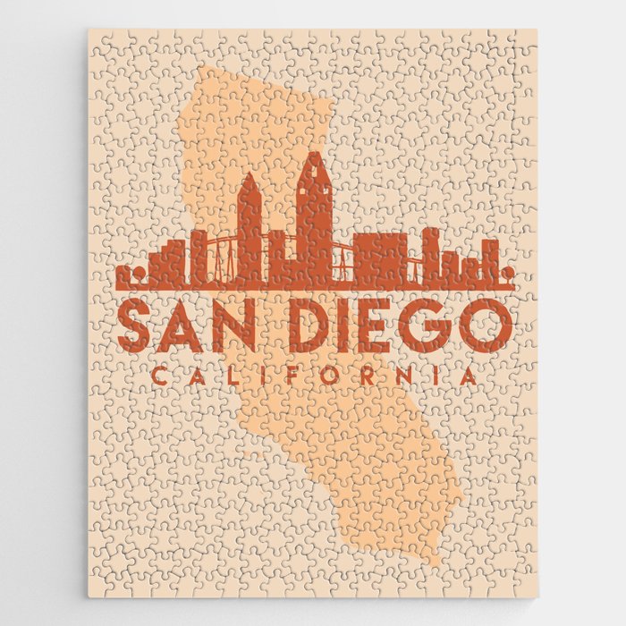SAN DIEGO CALIFORNIA CITY MAP SKYLINE EARTH TONES Jigsaw Puzzle