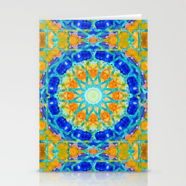 Magic Mandala 7 Yellow And Blue Art Stationery Cards