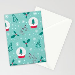 Christmas Pattern Turquoise Tree Globe Mistletoe Stationery Card