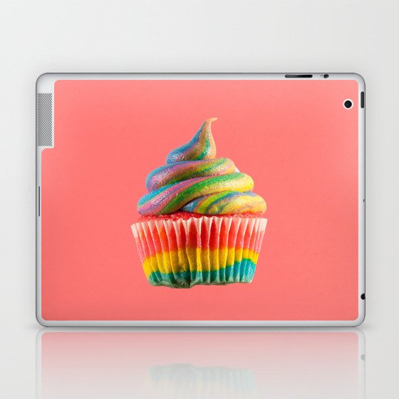 Cupcake Love | Rainbow Swirls on Coral Laptop & iPad Skin