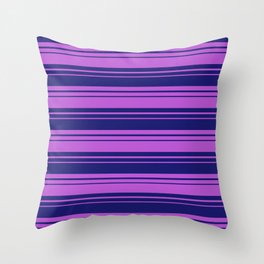 [ Thumbnail: Midnight Blue & Orchid Colored Lined/Striped Pattern Throw Pillow ]