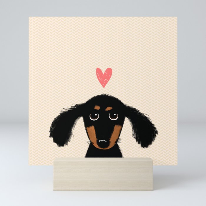 Dachshund Love Cute Longhaired Black And Tan Wiener Dog Mini Art