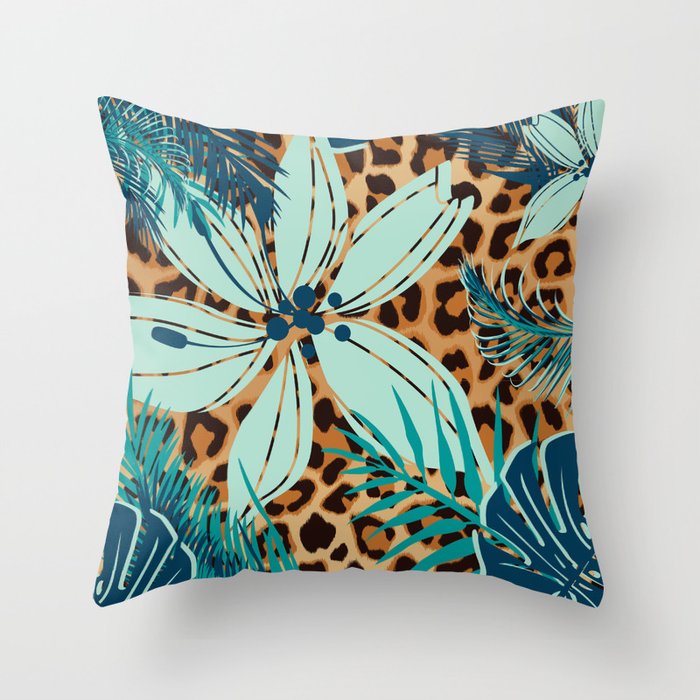 Wild Blue Leopard Throw Pillow