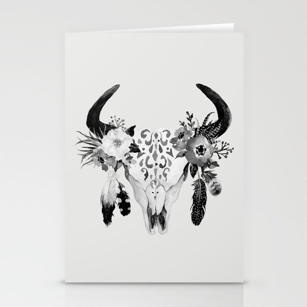 Floral bohemian watercolor animal stag head skull peach pink spiritual boho home wall decor Stationery Cards