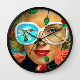 Marilyn Collage Pop Art with Hummingbird, Ladybugs and Roses Wall Clock