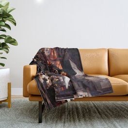 Post-Apocalyptic street market Throw Blanket