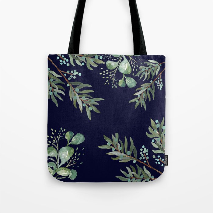 Winter Branches and Juniper Berries on Winter Blue Tote Bag