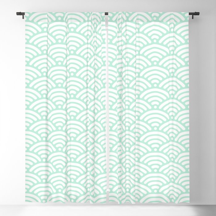 Mint Green Seigaiha Sea Wave Nautical Minimalist Spring Summer Blackout Curtain