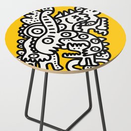 Black and White Cool Monsters Graffiti on Yellow Background Side Table